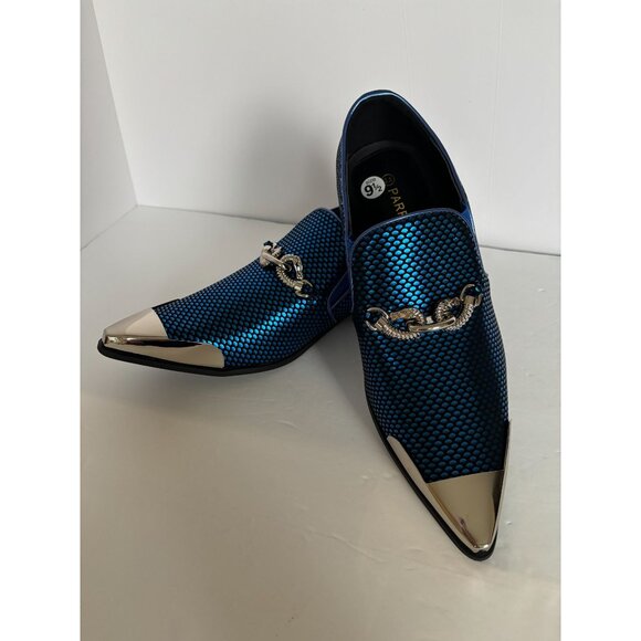 Parrazo Premium Cristiano 05 Mens Dress Loafers 9.5 Blue Black Pointy Metal Tip - Picture 10 of 13